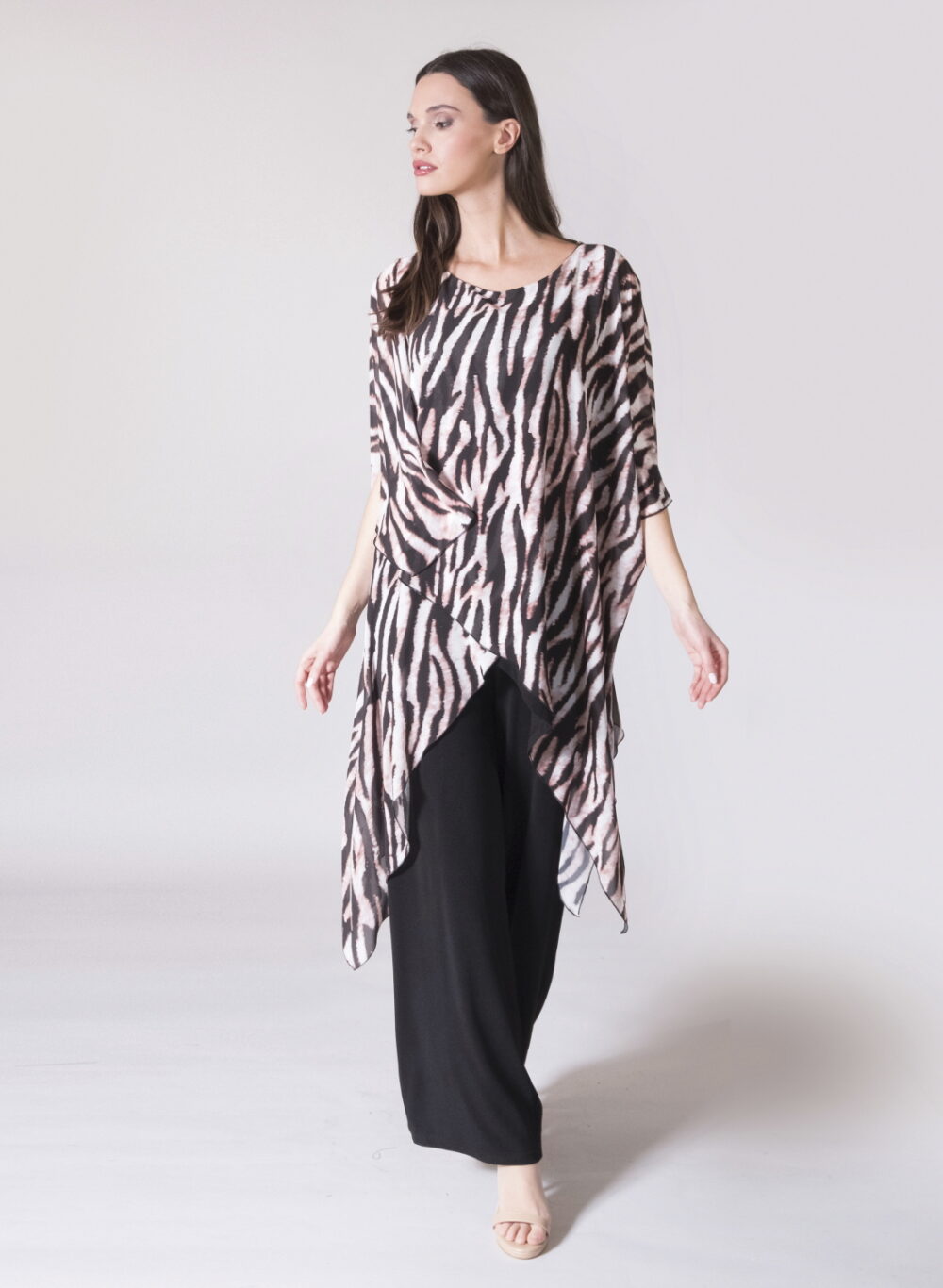 Rodonna σετ μουσελίνα με ασύμμετρο τοπ και ίσιο παντελόνι