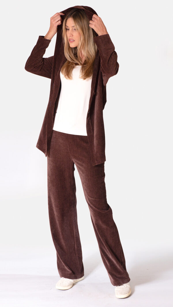 Φόρμα σετ Rodonna με βελούδινη υφή και ζακέτα με κουκούλα